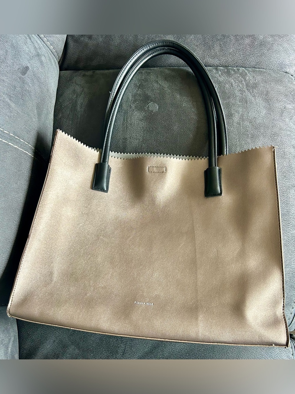 Pixie Mood Taupe Tote with Black Handles